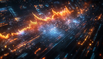 Poster - Holographic 3D financial visualization with charts and graphs, dark space backdrop, radiant data streams and market indicators for global economics