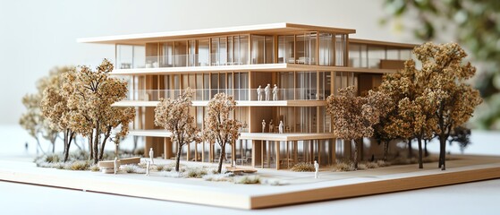 Poster - Architectural scale model of a contemporary business park development, highlighting office spaces and landscaping in a realistic 3D rendering