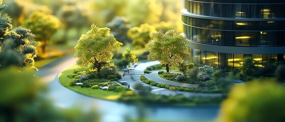 Poster - Architectural scale model of a contemporary business park development, highlighting office spaces and landscaping in a realistic 3D rendering