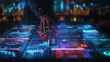 Poster - business audit data visualization through augmented reality hologram display of data statistics