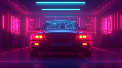 Poster - robot mechanics meticulously fine tuning a car s engine using advanced augmented reality glasses and