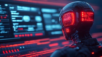 Poster - robot repairing the software of an autonomous vehicle with virtual displays showing system diagnosti