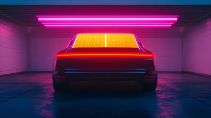 Poster - futuristic scene of a sleek robotic technician efficiently installing solar panels on the roof of an