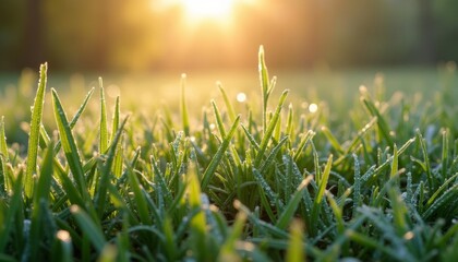  Sunlit morning dew on a vibrant field