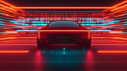 Poster - A sleek and futuristic robot analyzing complex car diagnostics with holographic screens and floating digital data points swirling around glowing wires