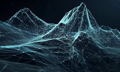 Poster - a dark background with mountains and lines of data flowing across them, creating an abstract digital