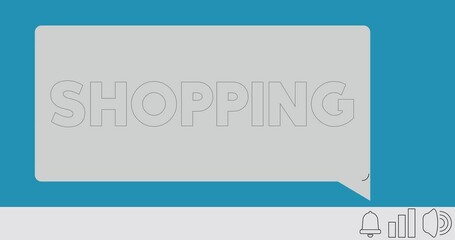 Poster - Shopping text on notification bubble from portable information device screen. Mobile app message, connection, communication concept. Animated video.