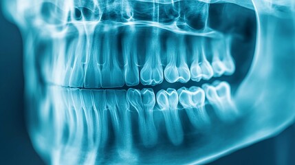 Healthy Teeth X-Ray Isolated on Blue Background