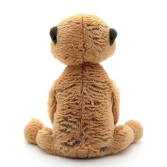 A single cute meerkat toy, soft toy back view isolated on white background