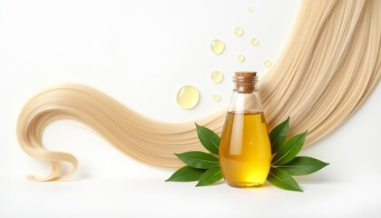 Poster -  Natural beauty essentials  Hair oil and leaves