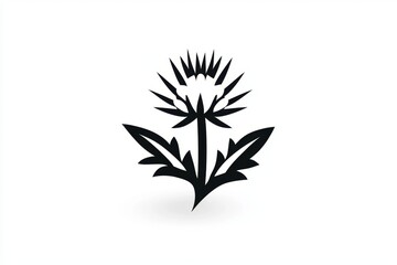 Wall Mural - A simple outline of a Cotton Thistle, with clean lines representing its sharp leaves and distinctive flower head