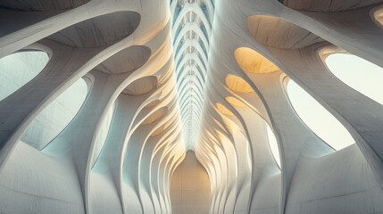 Poster - A stunning architectural interior featuring abstract curves and soft lighting.