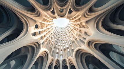 Poster - Abstract architectural structure with a circular opening, showcasing organic forms and light.