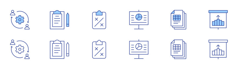 Poster - Project icon set in two styles, Duotone and Thin Line style. Editable stroke. outsourcing, presentation, project, projection, research, strategy