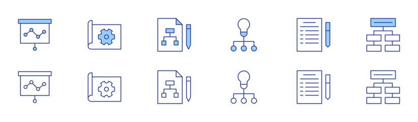 Poster - Project icon set in two styles, Duotone and Thin Line style. Editable stroke. idea, briefing, delegate, physics, project, project plan