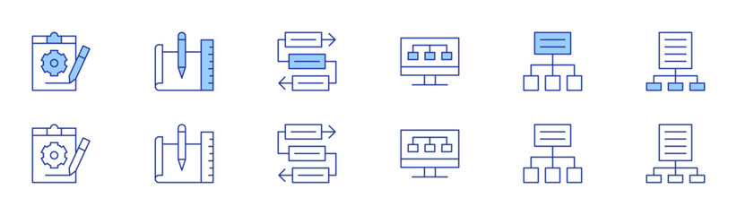 Poster - Project icon set in two styles, Duotone and Thin Line style. Editable stroke. project, research, sketch, workflow