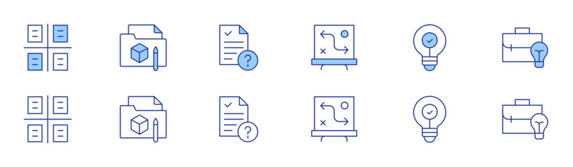 Poster - Project icon set in two styles, Duotone and Thin Line style. Editable stroke. strategy, idea, business idea, project, project status