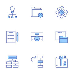 Poster - Project icons set. Line Duotone style, editable stroke. idea, documentation, project, projector, priority, settings, briefing, delegate