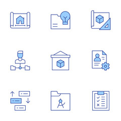 Poster - Project icons set. Line Duotone style, editable stroke. plan, check list, development, modeling, presentation, project, prioritize, project management