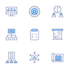 Poster - Project icons set. Line Duotone style, editable stroke. project, brain, data analysis, file, clipboard, human resources, outsourcing