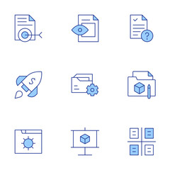 Poster - Project icons set. Line Duotone style, editable stroke. project, project status, presentation, project management, settings, startup, target