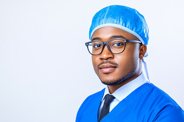 Canvas Print - A man wearing a blue lab coat