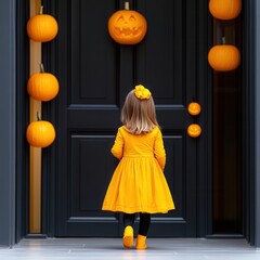 Poster - Little Girl in Yellow Dress on Halloween.