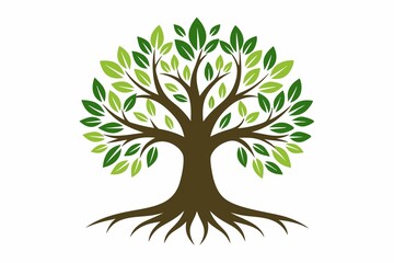 A tree with leaves and roots vector illustration
