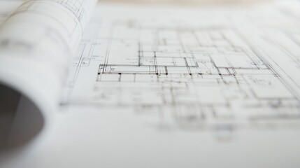 Poster - A rolled architectural blueprint showcasing detailed floor plans and design elements.