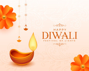 traditional shubh diwali festive background with oil lamp