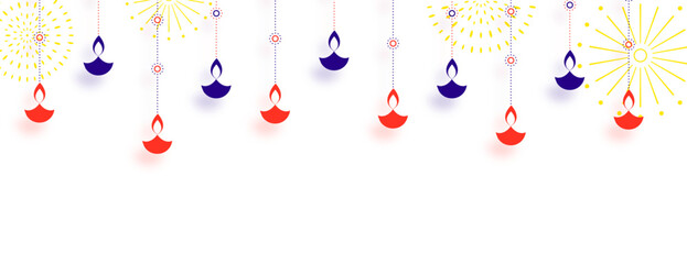 hanging diwali diya white banner with text space