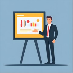 Poster - Businessman Presenting Data on Whiteboard with Graph and Charts