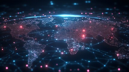 Poster - Global Network Connections  Digital World Map  Digital Technology  Global Network  Data Connections