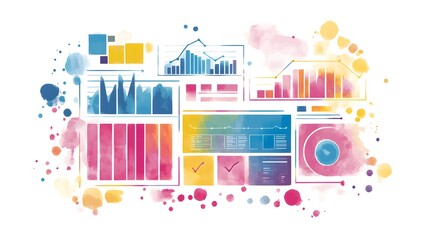 Poster - Watercolor Business Data Analysis Charts and Graphs