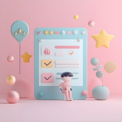 Poster - 3D Illustration of a Person Completing a Checklist on a Phone