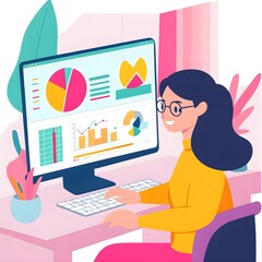 Poster - Businesswoman Analyzing Data on Computer Screen