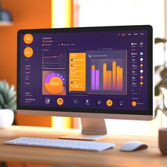 Poster - Modern Desktop with Analytics Dashboard on Screen
