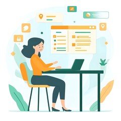 Poster - Woman Working on Laptop with Analytics Dashboard and Charts