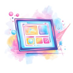 Poster - Abstract Tablet with Watercolor Background and Colorful UI