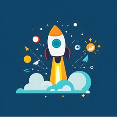Poster - Rocket Launch Illustration   Startup  Innovation  Success   Business Growth  Space  Technology