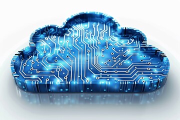 Poster - cloud icon with circuit board, blue color, vector illustration