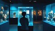 © novitasary - A person observes illuminated exhibits in a museum showcasing natural artifacts.