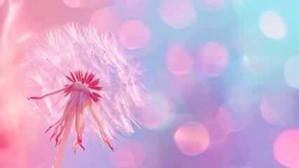 Poster - Close-up of a delicate dandelion with soft pastel colors and dreamy bokeh lights in the background, creating a whimsical atmosphere.