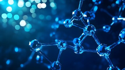 abstract futuristic - molecules technology with polygonal shapes on dark blue background. illustrati