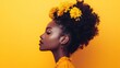 © Pannee - Profile of Woman with Yellow Flowers on Vibrant Background