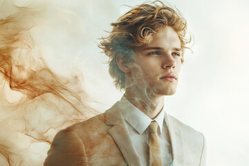 Canvas Print - A man in a suit and tie stands in front of a smokey background