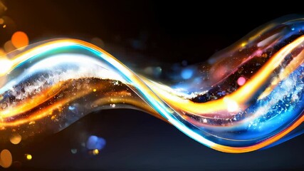 Poster - Abstract wavy light trails in vivid colors, combined with sparkling particles and soft bokeh effect, creating a magical and dynamic feel.
