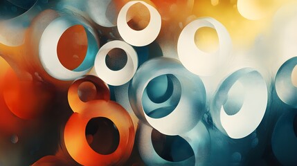 Poster - Abstract Geometric Shapes  Orange  Teal  White  3D  Background