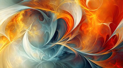 Poster - Abstract Orange and Blue Swirling Shapes Digital Art
