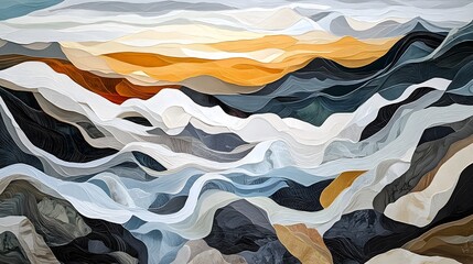 Poster - Abstract Mountain Landscape in Gray  White  Black  and Gold Tones
